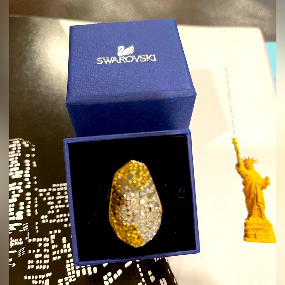 $220 New Swarovski Kinshasa Gold Ring with Yellow and Clear Crystals size 58